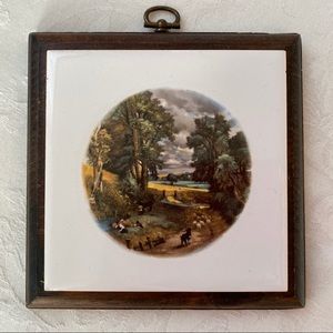 Vintage Ceramic Tile Art Wall Art Landscape on Wood Block